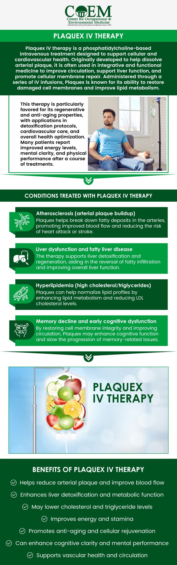 At COEM in Charleston, SC, our team of experienced professionals provides personalized Plaquex IV Therapy to support patients dealing with conditions associated with circulation, cholesterol, and overall vascular health. This treatment is designed to improve blood flow and reduce cholesterol buildup, promoting better heart health. With our expert care, you can experience a holistic approach to improved wellness. Trust our team to guide you toward a healthier future. For more information, contact us today or schedule an appointment online. We are conveniently located at 7510 North Forest Drive North Charleston, SC 29420. Patients routinely fly in to be evaluated by COEM, as we serve patients nationally and internationally. To discover if you or someone you care about may have developed PANS, please contact us to learn more. Extensive and specialized testing is available and almost invariably very helpful. At COEM in Charleston, SC, our team of experienced professionals provides personalized Plaquex IV Therapy to support patients dealing with conditions associated with circulation, cholesterol, and overall vascular health. This treatment is designed to improve blood flow and reduce cholesterol buildup, promoting better heart health. With our expert care, you can experience a holistic approach to improved wellness. Trust our team to guide you toward a healthier future. For more information, contact us today or schedule an appointment online. We are conveniently located at 7510 North Forest Drive North Charleston, SC 29420. Patients routinely fly in to be evaluated by COEM, as we serve patients nationally and internationally. To discover if you or someone you care about may have developed PANS, please contact us to learn more. Extensive and specialized testing is available and almost invariably very helpful.