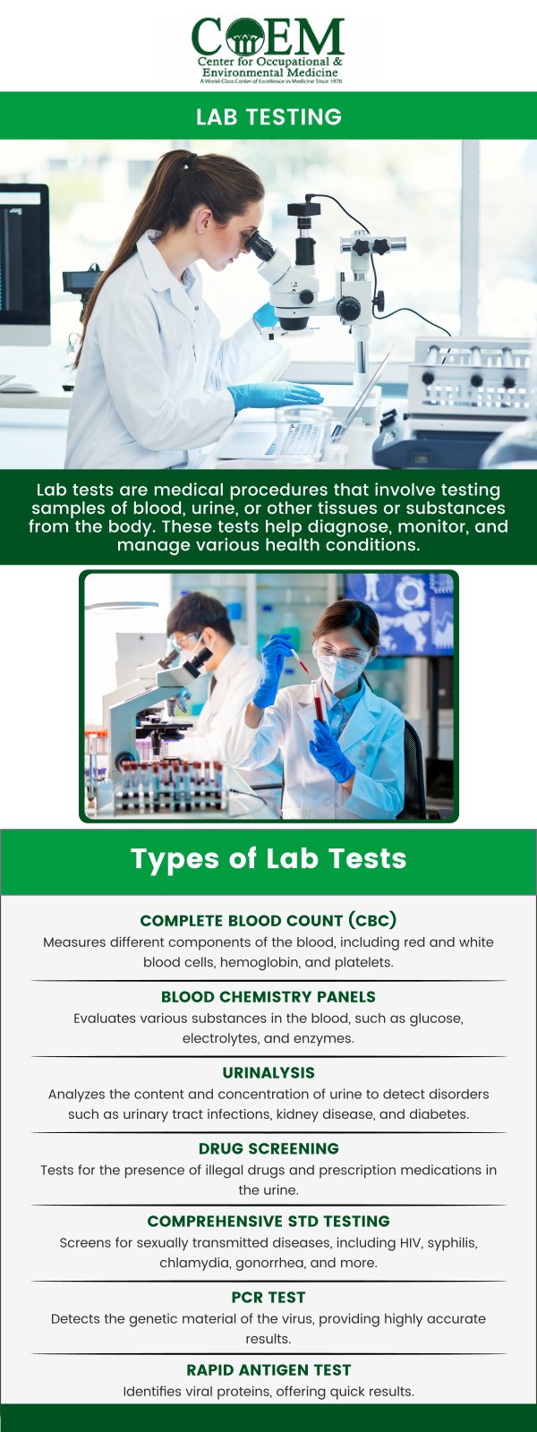 Knowing your numbers through annual lab testing is essential for proactive health management. It provides valuable insights into key health markers, helping identify potential issues early. Dr. William J. Weirs and Dr. Stephen P. Elliott at The Center for Occupational and Environmental Medicine offer comprehensive testing to optimize wellness and prevent disease. For more information, contact us today or schedule an appointment online. We are conveniently located at 7510 North Forest Drive North Charleston, SC 29420. Patients routinely fly in to be evaluated by COEM, as we serve patients nationally and internationally. Find out if you have been exposed, extensive lab testing is available.